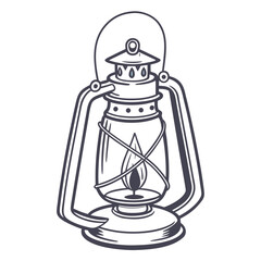 Vintage oil lantern with glowing flame oil lamp kerosene lamp