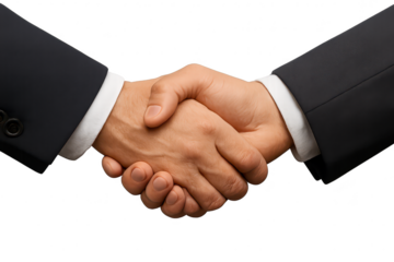 Businessmen shaking hands, making a deal, isolated on transparent background