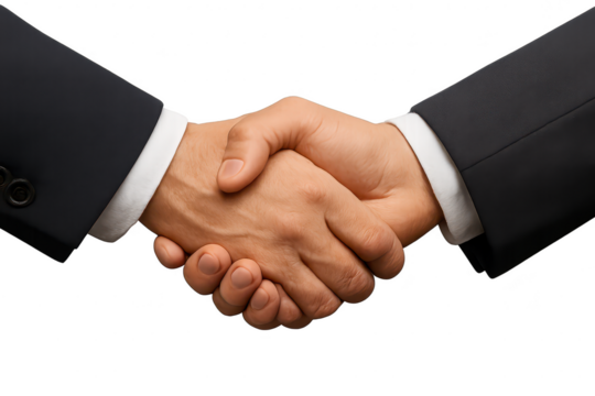 Businessmen shaking hands, making a deal, isolated on transparent background