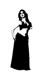 Elegant belly dancer posing isolated on white background