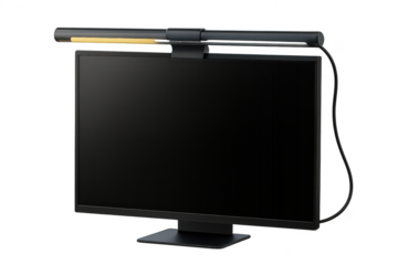 Modern computer monitor with an attached screen light bar isolated on transparent background