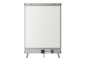Empty blank whiteboard flipchart with markers isolated on transparent background