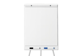 Isolated white flip chart whiteboard with markers, transparent background