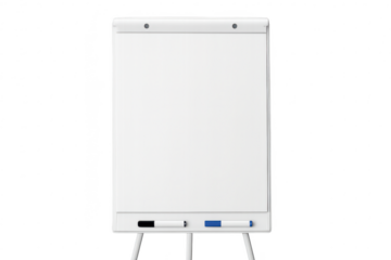 Isolated white flip chart whiteboard with markers, transparent background