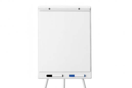 Isolated white flip chart whiteboard with markers, transparent background - Powered by Adobe