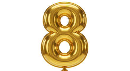 Shiny gold balloon number 8 gleams against black background. Ideal for birthday celebration, anniversary posters, and digital design.