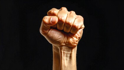 A Powerful Fist Raised Against a Black Background Expressing Strength and Protest