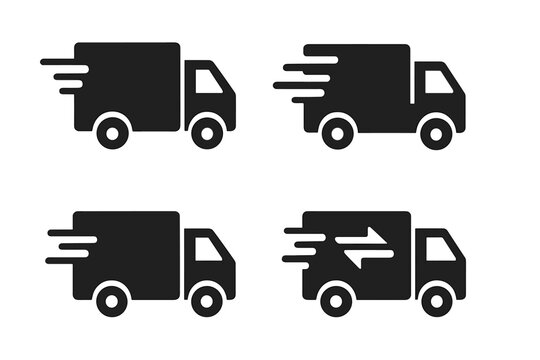 Set of Delivery Truck Vector Icons, Fast Shipping Symbols, Express Freight Transport, Speedy Delivery Concepts, Parcel Transport, Logistics and Courier Service, Transparent Background