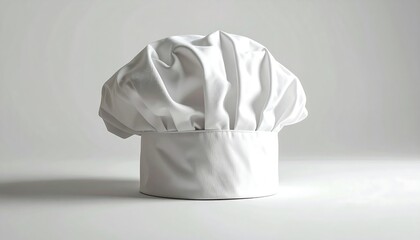 A professional white chef's hat isolated on a plain neutral background
