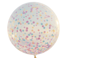 Confetti Balloon floats, lit softly. Useful for party supplies, celebration posters, birthday backdrops.