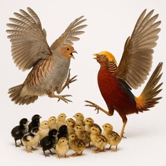 Naklejka premium Mother bird fighting to defend babies