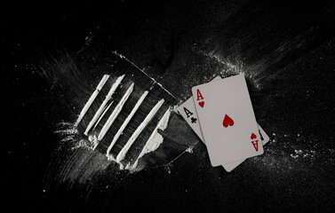 Cocaine line isolated on black background	