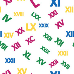 Seamless pattern with Roman numerals. Ten and twenty, thirty, forty, fifty, sixty, seventy, eighty and ninety. Algebra and geometry