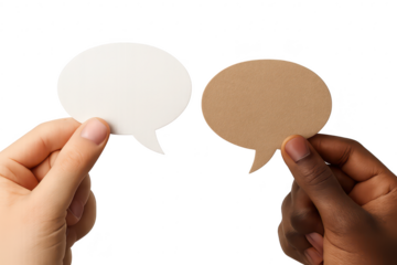 Diverse hands holding blank speech bubbles isolated on transparent background