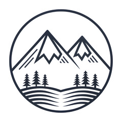 Icon of a mountain range, minimal, clean, two peaks, black line