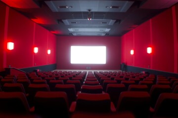 Fototapeta premium Generative AI cinematic preview space with empty red seats.