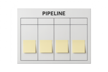 Isolated pipeline whiteboard with sticky notes on a transparent background