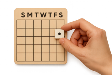 Calendar with hand placing marker, isolated on transparent background image.