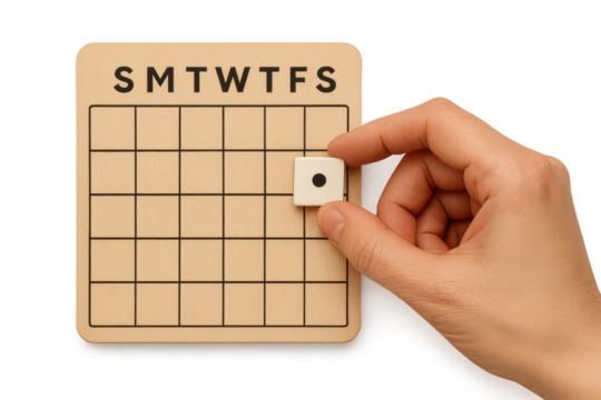 Calendar with hand placing marker, isolated on transparent background image.
