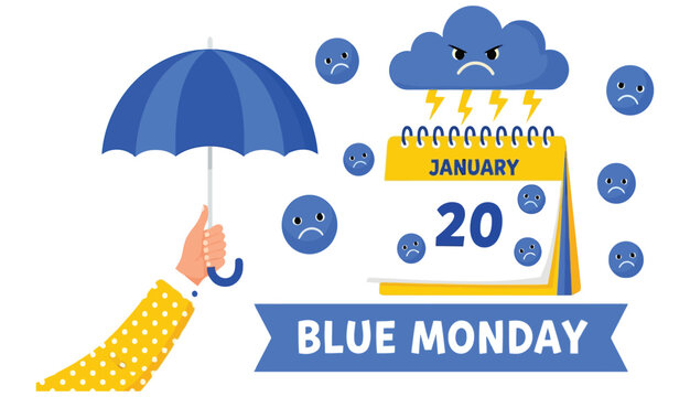 Blue Monday concept with sad clouds and calendar january