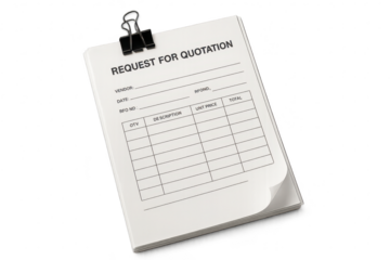 Request for quotation form with clip isolated on transparent background, clean
