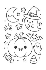 Cartoon vector illustration set of a funny face with a smile drawing for a children's character design collection - Halloween doodle coloring