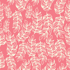 Bicolor contour silhouette seamless pattern with flowers and leaves. Abstract floral spring, summer pastel pattern