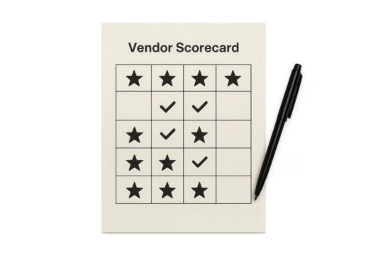 Vendor scorecard with pen on transparent background, performance review, isolated