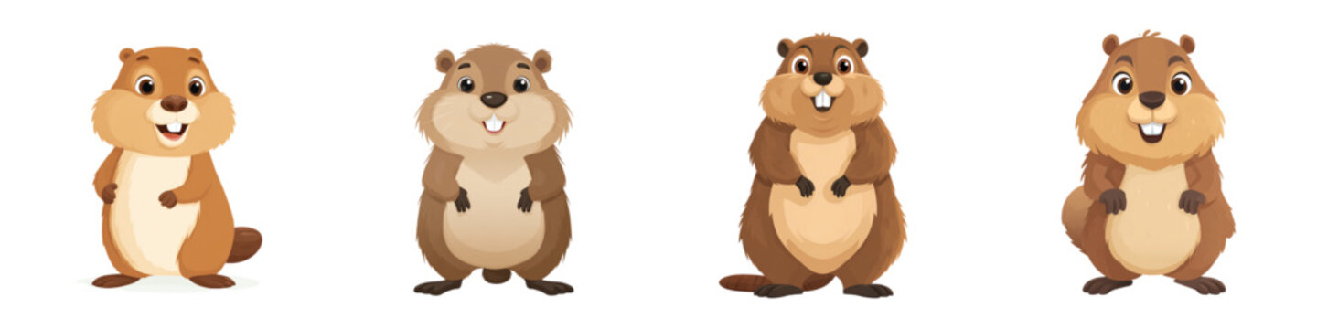 Cheerful cartoon gophers gathered together create a playful and endearing scene perfect for children's books, educational materials, and whimsical designs, originally a vector graphic