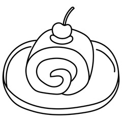 roll cake with cherries cartoon cute doodle line art