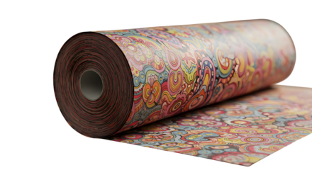 Colorful floral roll displays vibrant, patterned surface. The detailed design suits wallpaper, fabric prints, or artistic backdrops.
