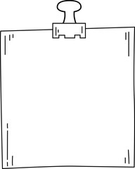 Fototapeta premium Hand-drawn paper note illustration with a single binder clip holding a square sheet featuring subtle sketch-style edges and simple line details.