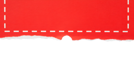 Red torn paper displays rough texture and perforation. Use for backgrounds, posters, banners.