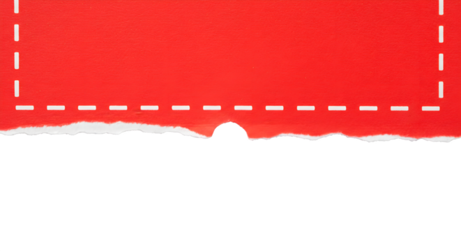 Red torn paper displays rough texture and perforation. Use for backgrounds, posters, banners.