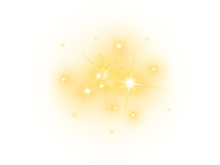 Golden star sun sparkle cluster and glitter light glowing effect with shimmer and bright illumination creating ethereal festive overlay on transparent background