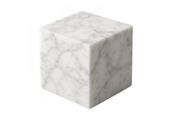 White marble cube geometric pedestal on transparent background