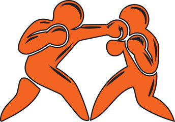 Two orange abstract figures boxing with black outlines and white accents fight sport