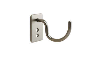Metal hook features smooth surface on black. Great for hardware, organization product photography, and home decor branding.