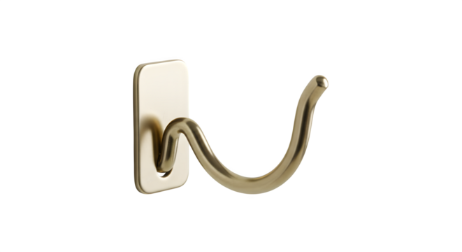 Gold, sleek, minimalistic hook glows against a black backdrop. Ideal for product showcases, home decor displays, or creative visual content.