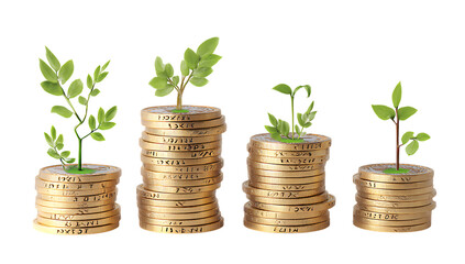 Gold Coins with Green Shoots Growing Concept of Economic and Environmental Growth