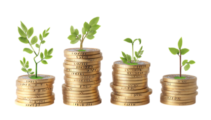 Gold Coins with Green Shoots Growing Concept of Economic and Environmental Growth