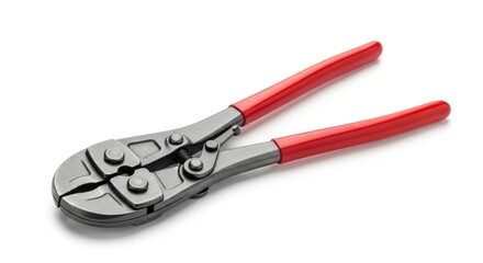 Crimping tool with red handles for electrical wire termination and diy projects isolated on white background