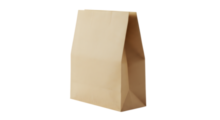 Brown paper bag stands on black, shows realistic paper texture for eco-friendly product mockups, and food packaging design.