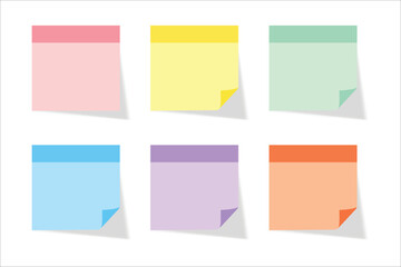 Six colorful sticky notes with shadows