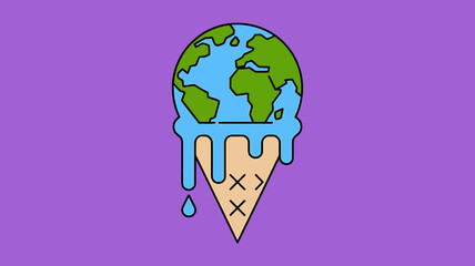 Melting earth ice cream cone abstract concept global warming planet earth environmental threat