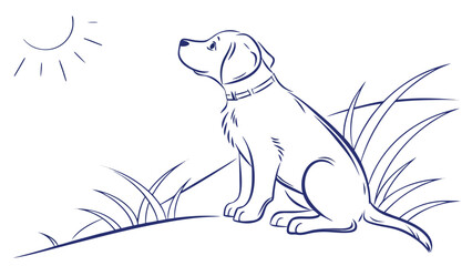 Obraz premium Illustration of a Dog Gazing at the Sun in a Natural Landscape Environment