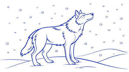 Fototapeta premium Blue Line Vector Illustration in a Winter Landscape