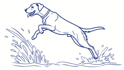 Obraz premium Labrador Puppy Leaping Through Water Splashing Joyfully at the Beach - Vector Illustration