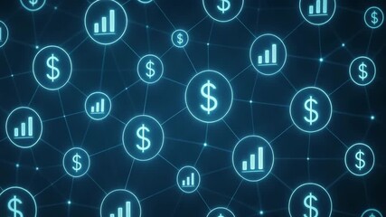 Futuristic financial network visualization featuring dollar signs and growth indicators. Perfect for finance and technology concepts. - Powered by Adobe