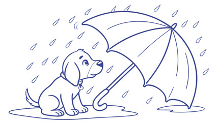 Obraz premium Adorable Puppy Seeking Shelter Under Umbrella in Rainy Day Illustration